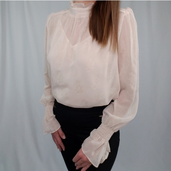 Beige Mock Neck Blouse with Camisole - Picture 3 of 10